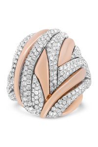 18K Rose and White Gold 1 7/8 Cttw Diamond and Gold Textured Dome Cocktail Ring